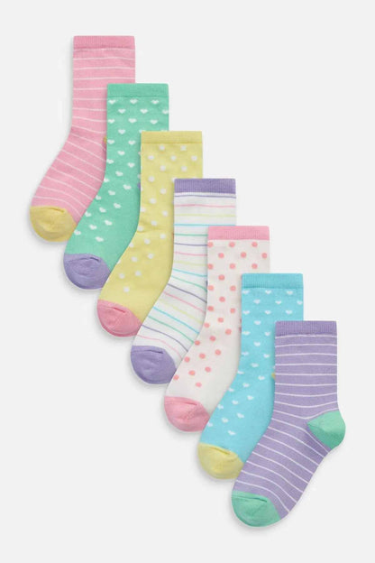 Multi-color crew sock set with stripes and heart patterns