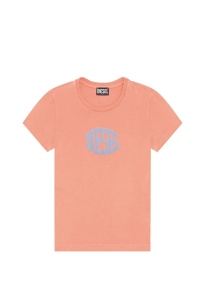 Peach Diesel T-shirt front, crew neck, short sleeves with blue logo print