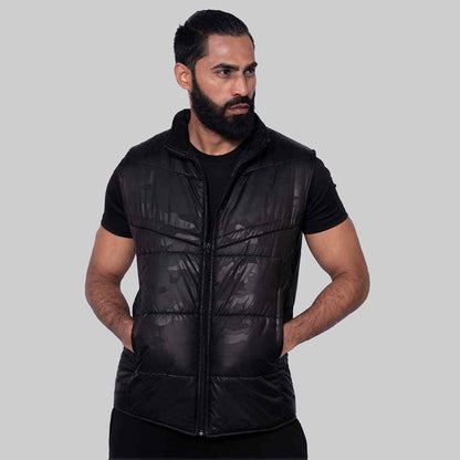 Bodybrics camo black puffer vest with full-zip and hood