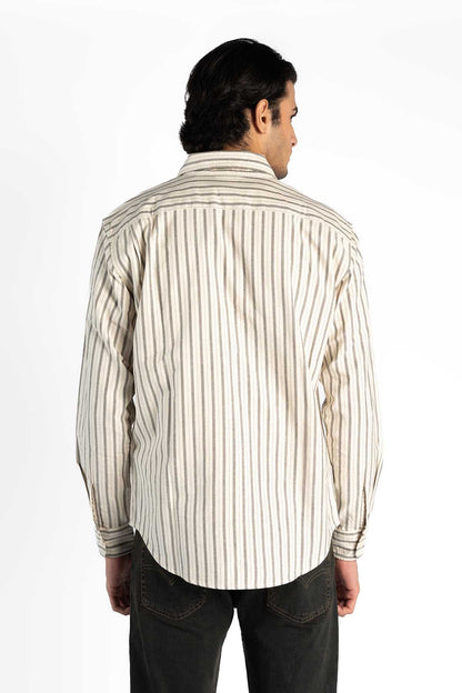 Levi's men's beige striped button-up shirt, long sleeves, rear view