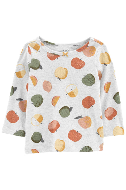 Carter's long-sleeve fruit print shirt with crew neck and cuffed sleeves