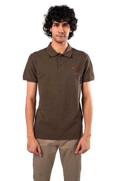 Levi's brown polo shirt with short sleeves, button placket, front logo