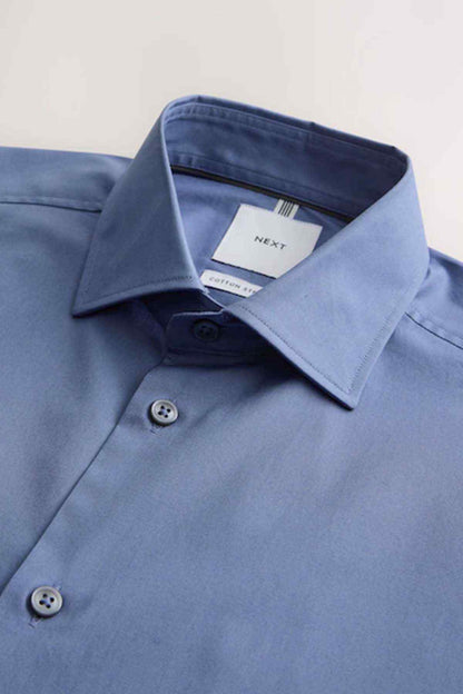 Blue dress shirt collar with button front and NEXT label