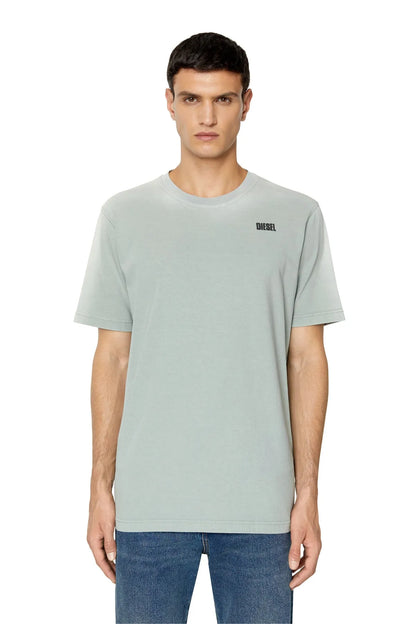 Diesel sage T-shirt with small chest logo print and crew neck