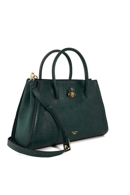 Dune London green handbag with detachable shoulder strap and bee lock charm