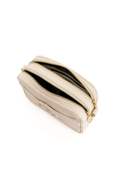Dune London ecru zip pouch with striped interior lining and gold trim