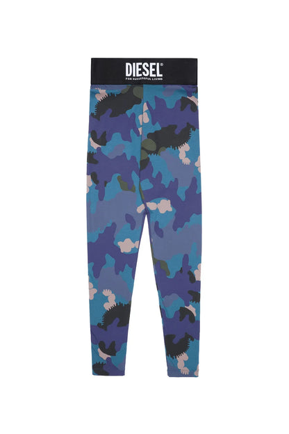 Blue camo leggings with Diesel logo waistband