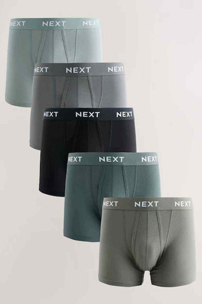 Pack of NEXT boxer shorts in green and dark shades, elastic logo waistband