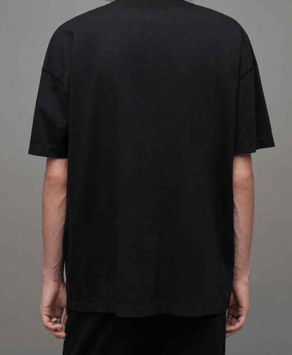 Black fitted crewneck T-shirt back view with short sleeves