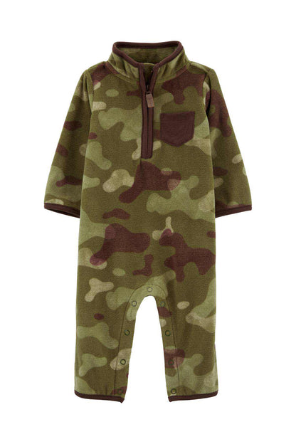 Carter's camouflage zip-front romper with stand collar and front pocket