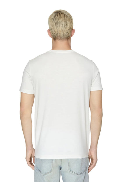 White crewneck T-shirt, plain back view, short sleeves