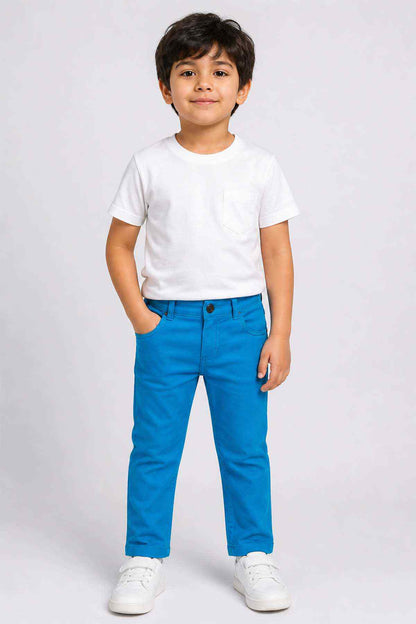 Kids' blue denim pants with button waist and belt loops