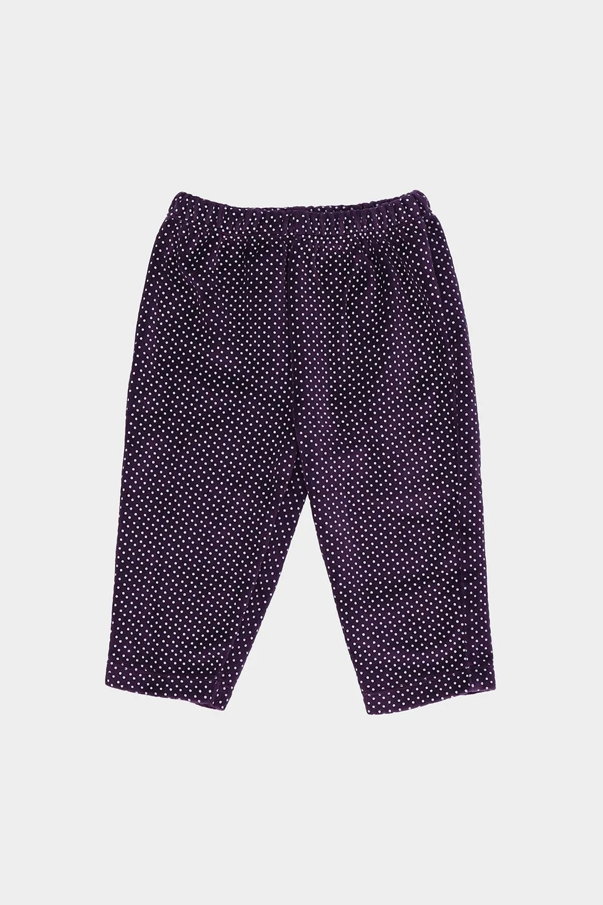 Baby dark purple trousers with small dotted pattern and elastic waist