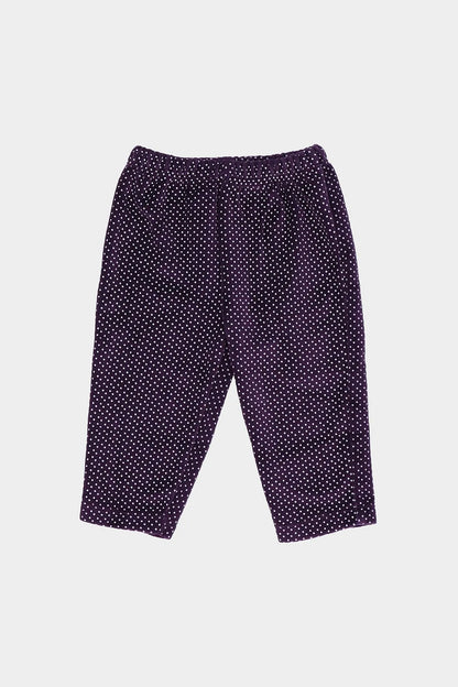 Baby dark purple trousers with small dotted pattern and elastic waist