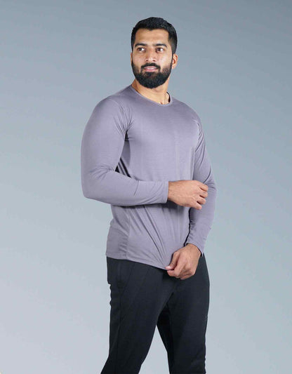 Bodybrics men's mauve long-sleeve crewneck shirt, front view