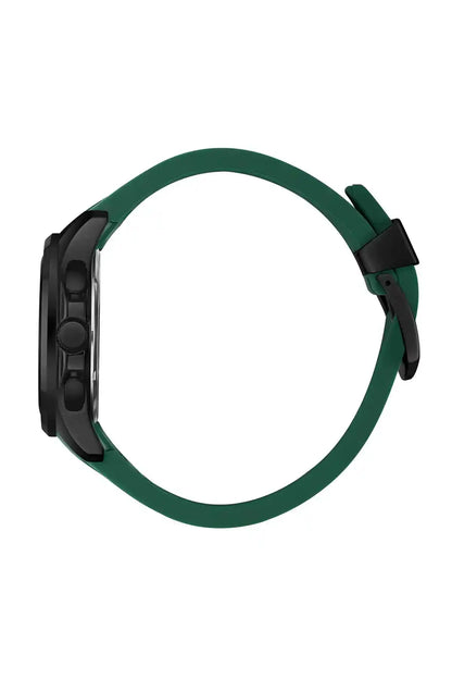 Dark green silicone watch strap with black case side view