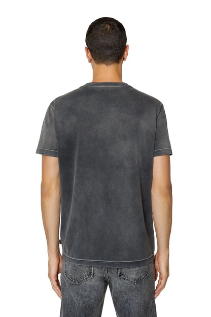 Diesel black crewneck T-shirt, short sleeves, relaxed back hem