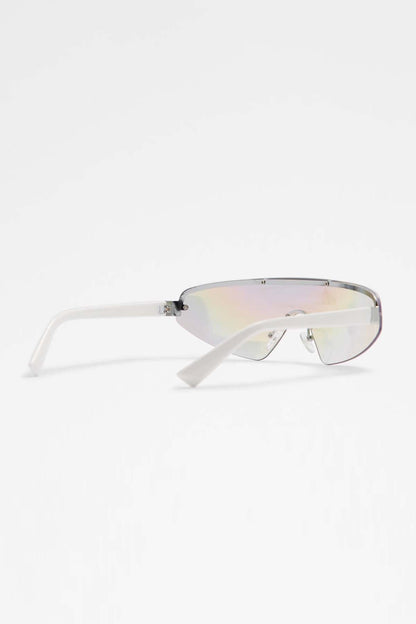 ALDO white-framed sunglasses with side profile, iridescent gradient lens