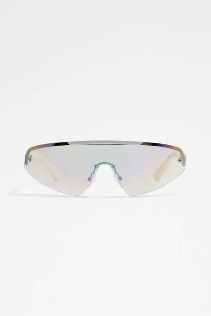 ALDO white sunglasses with iridescent gradient lenses, slim metal frame