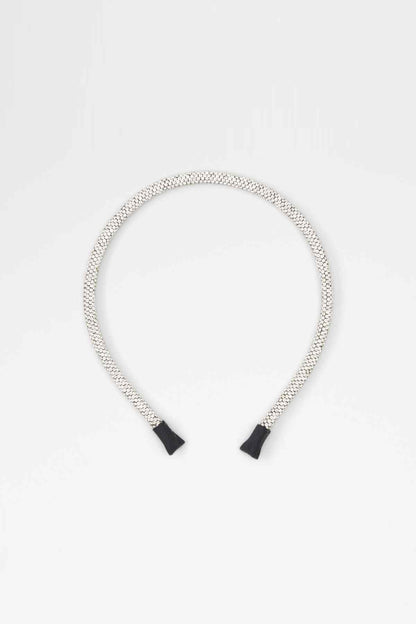 Mesh rhinestone choker necklace with black end tips