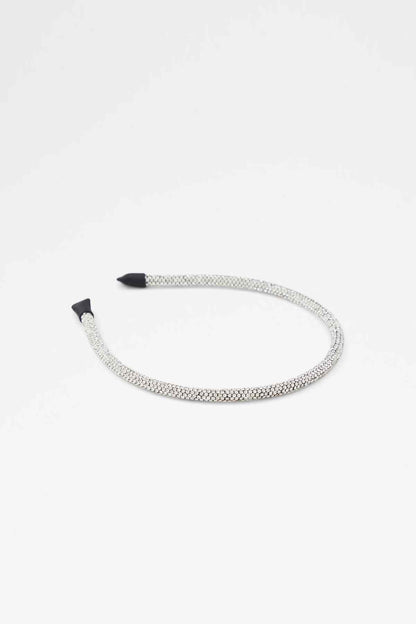 Mesh rhinestone choker necklace, angled view, black end tips