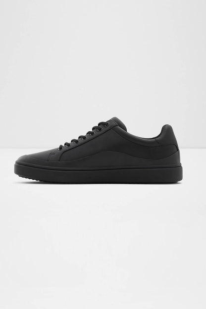 ALDO black low-top lace-up sneaker with textured toe and flat rubber sole