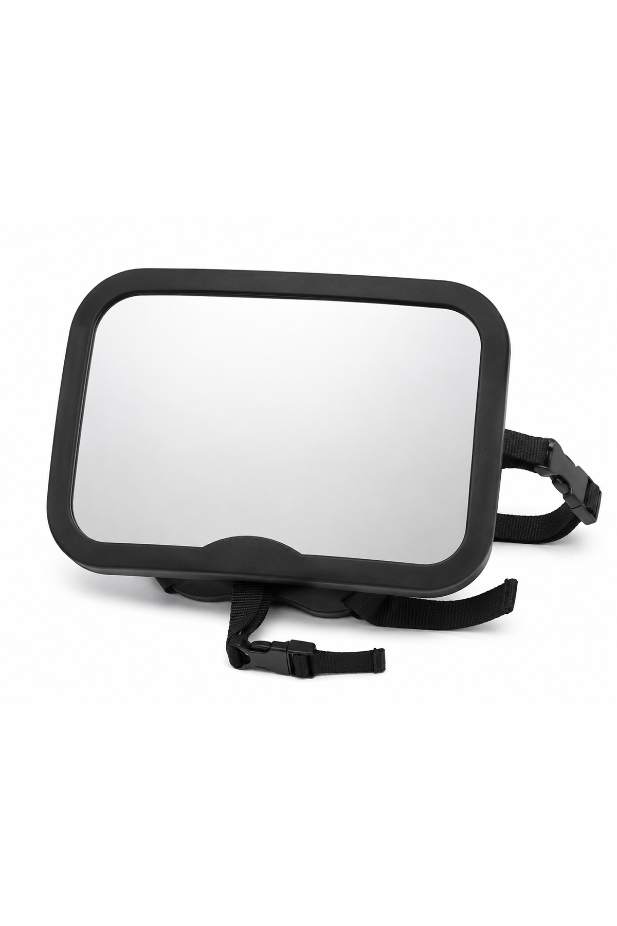 Black back seat mirror with flexible strap and padded mounting base
