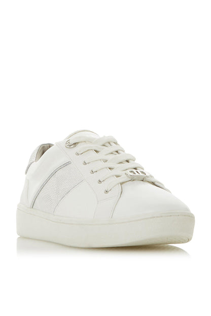 White low-top leather sneaker with lace-up front and side logo detail