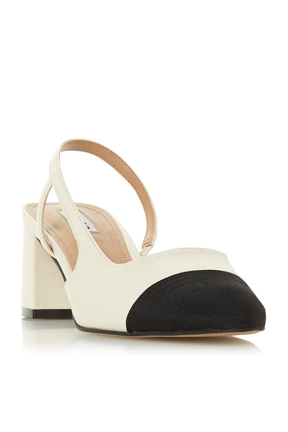 Dune London ivory slingback block-heel shoes with black toe cap