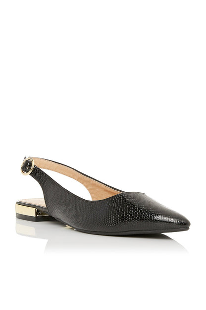 Dune London black textured pointed-toe slingback flats with low block heel