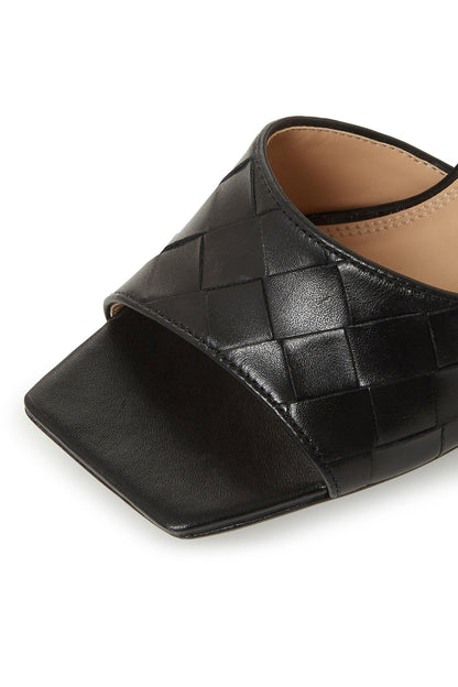 Black quilted leather mule sandal upper with crosshatch detail and open toe