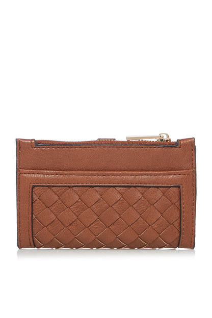 Dune London tan quilted card wallet with diamond front panel and top clasp