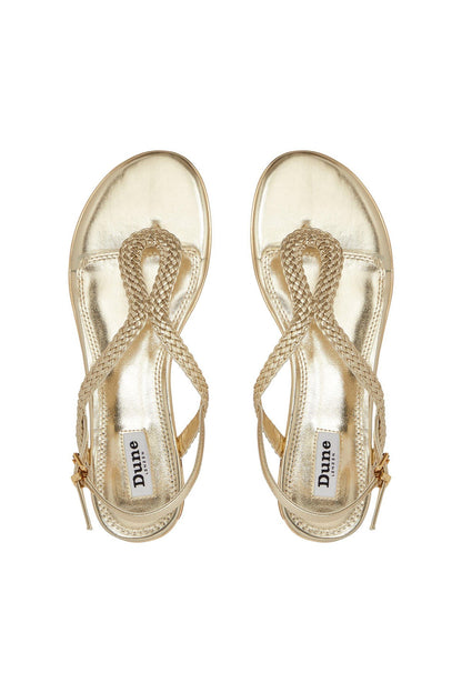 Gold toe-ring sandals with braided front straps, Dune London branding