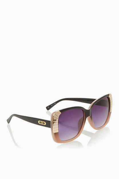 Blush square sunglasses with purple lenses, side logo and white arms