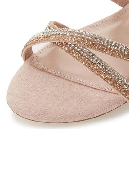 Dune London nude suede open-toe sandal with rhinestone strap detail