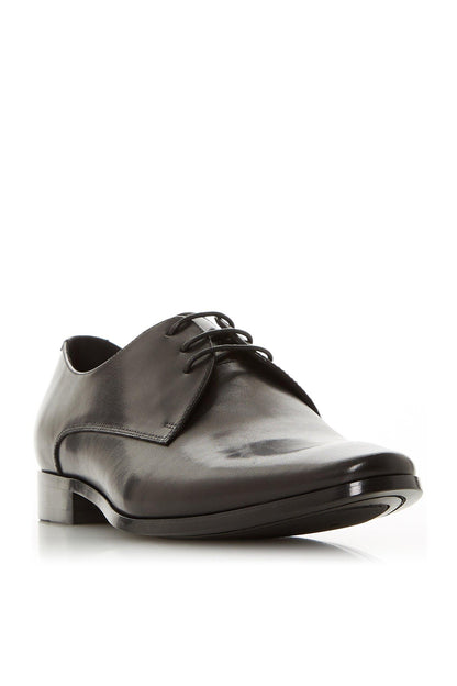 Dune London black leather lace-up shoe, rounded toe, low stacked heel
