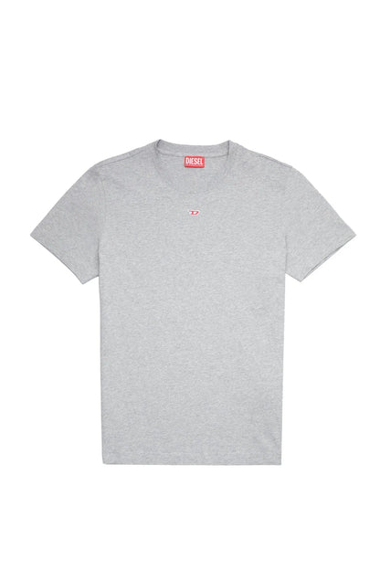Grey Diesel crew-neck T-shirt with red chest logo, collar label