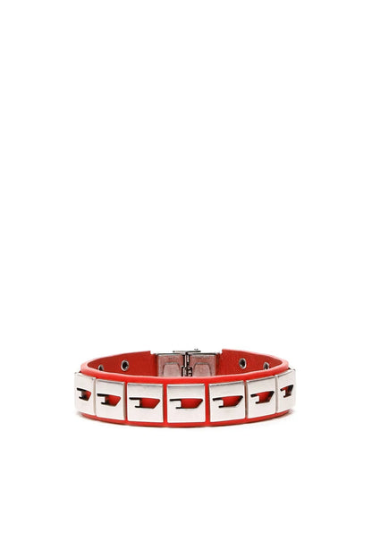 Diesel red leather bracelet with silver metal studs and clasp