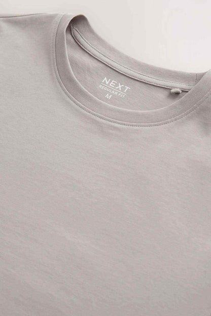 Light gray crew-neck T-shirt neckline with NEXT brand label