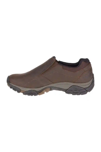 Dark earth slip-on trail shoe profile with cushioned tongue and rugged outsole