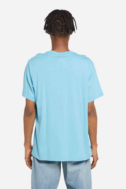 Light blue T-shirt with crew neck, plain back view