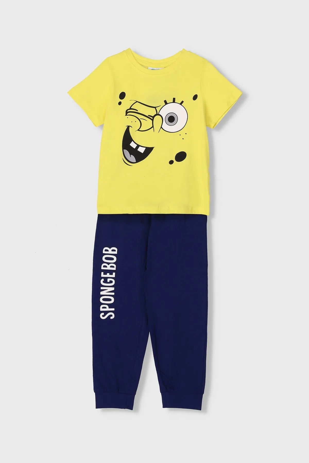 DISNEY kids T-shirt and pants set, yellow tee with SpongeBob graphic, navy pants
