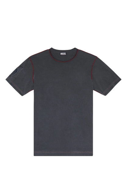 Diesel dark grey crew-neck T-shirt, short sleeves and hem with red stitching