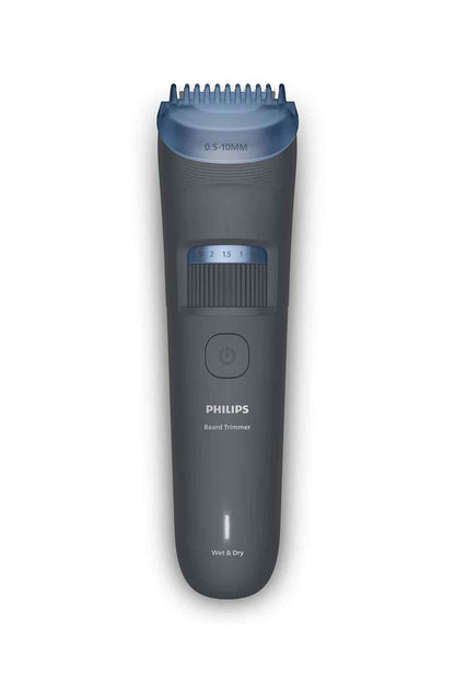 PHILIPS dark gray beard trimmer with adjustable guard, on/off button
