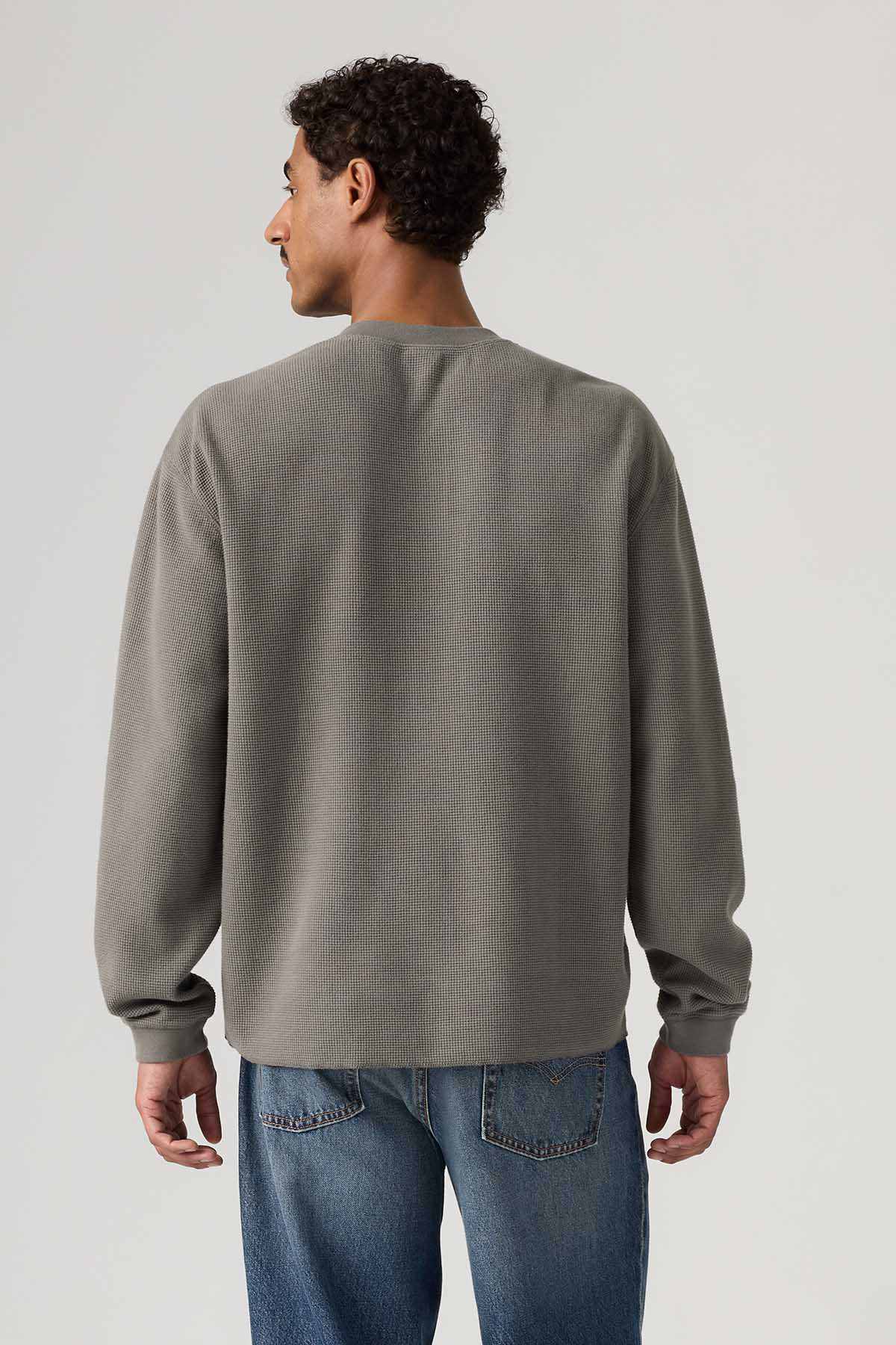 Levi's grey long-sleeve henley shirt, back view
