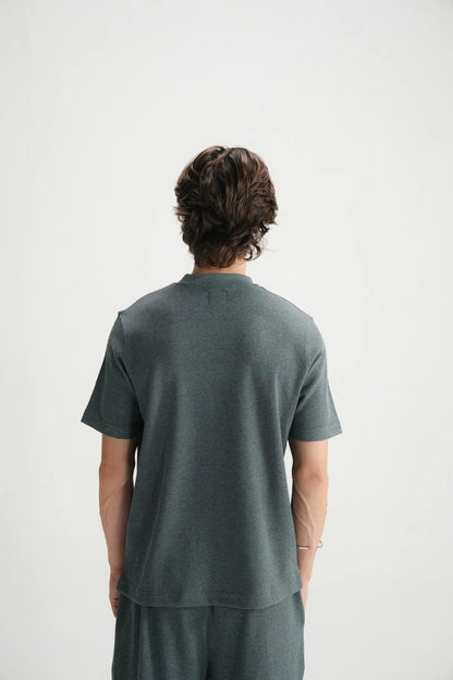 Gray short-sleeve T-shirt and matching shorts set, back view