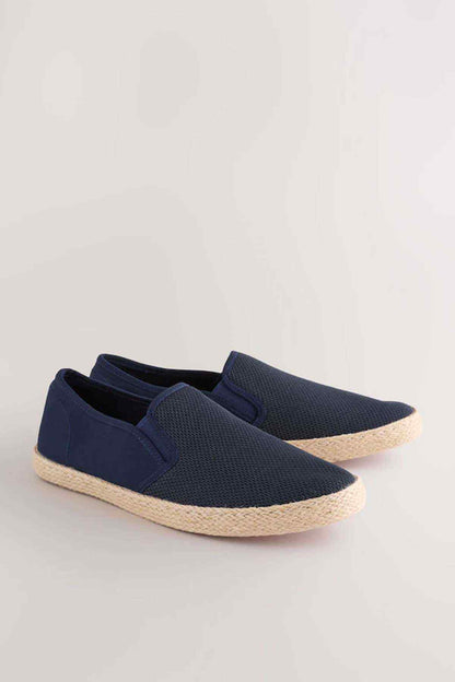 NEXT navy slip-on espadrille shoes with textured upper and jute sole
