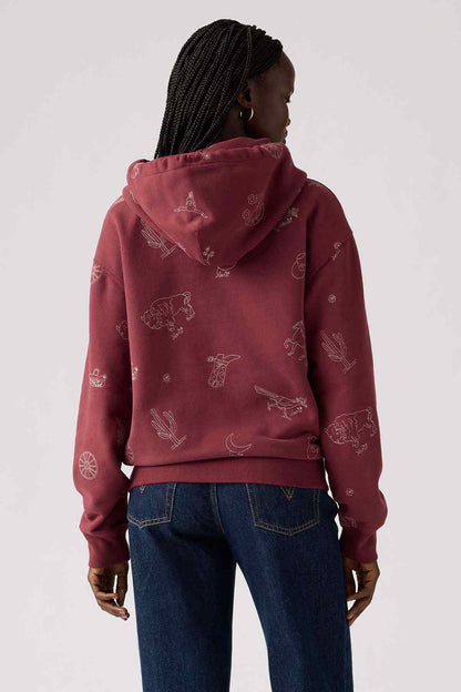 Levi's red graphic pullover hoodie with drawstring hood, back view