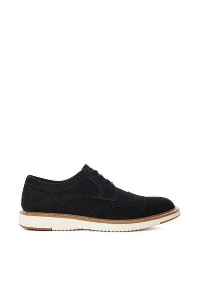 Dune London black lace-up shoe with white stitching and tan-trim sole