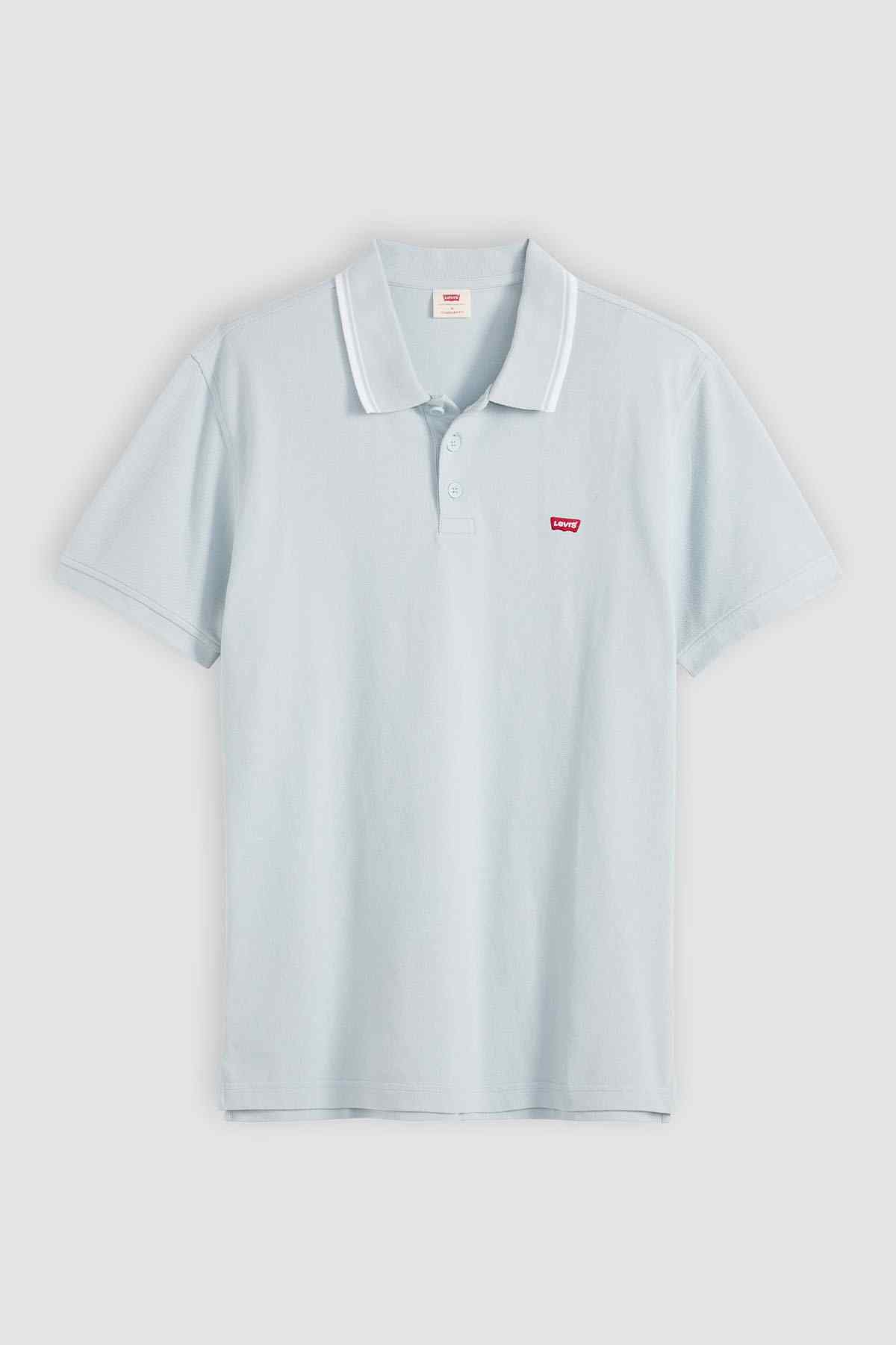 Levi's light blue polo shirt with button placket and white-edged collar
